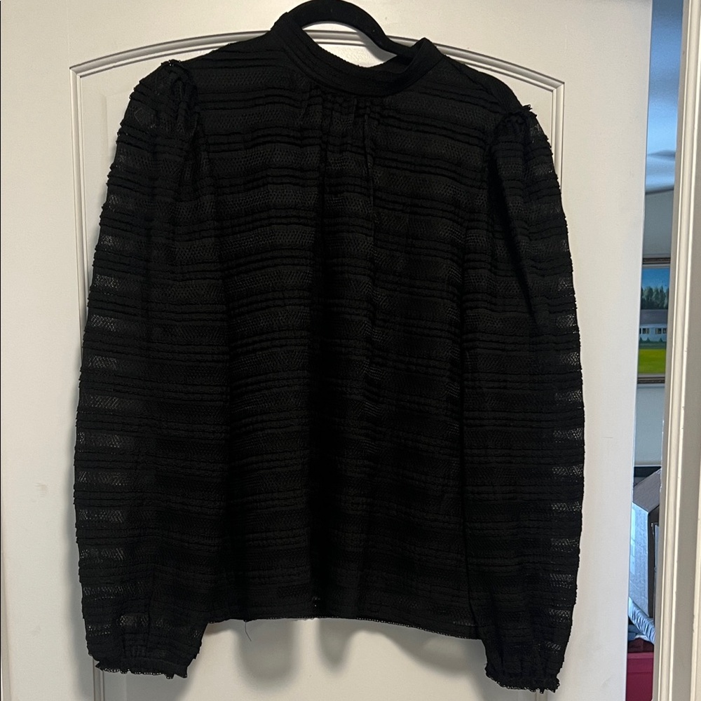 LOFT Black Textured lace Top
